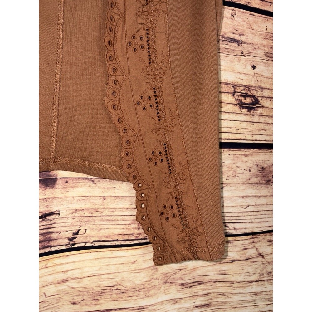 Free People Cropped Ribbed Floral Embroidery Vest L (Gesibelle in Macadamia) - Picture 4 of 10